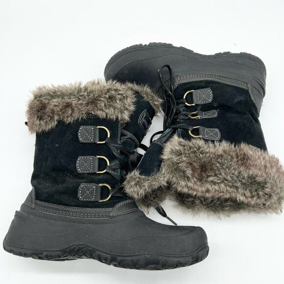Khombu Womens The Slope Winter Snow Boots Black Suede Faux Fur Pull On Size 10 - Picture 5 of 11